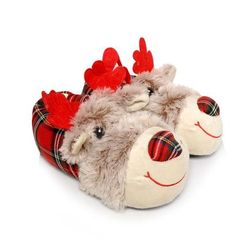 unisex cozy fluffy deer house slippers, fuzzy animal home slippers, plush deer house slides, deer lover gifts, deer cris