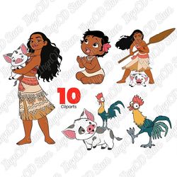 10 disney moana png cut files, hei hei and pua png, baby moana vector clipart's download