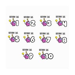 among sus birthday pink impostors bundle svg, among us svg, among sus svg, birthday svg, bundle svg, among us birthday,