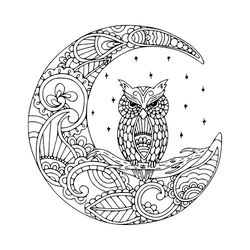 owl on the moon zentangle mandala svg, trending svg, owl svg, floral owl svg, zentangle owl svg, moon owl mandala svg, o