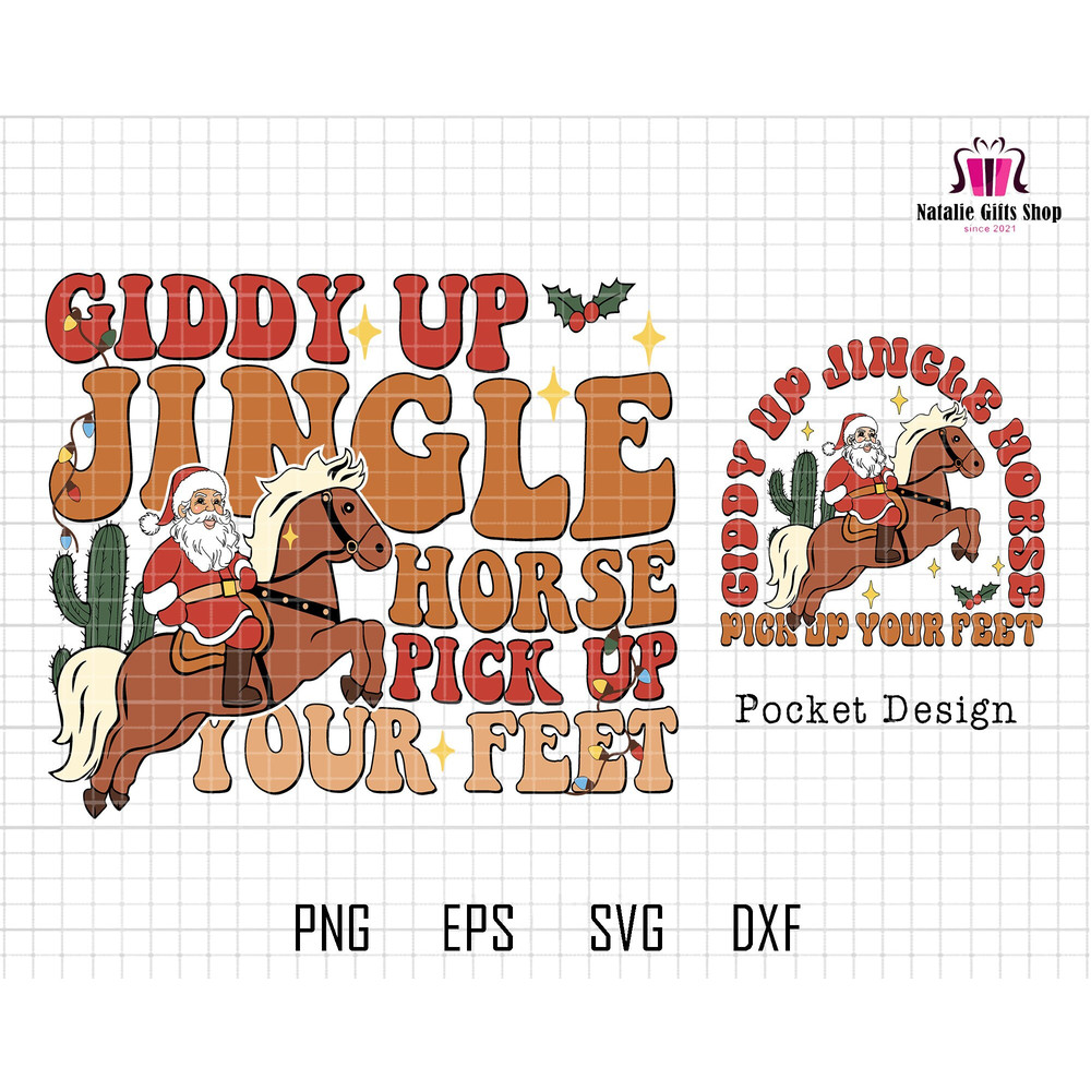 Giddy Up Jingle Horse Pick Up Your Feet Svg, Howdy Country Christmas Horse, Cowboy Santa Svg, Western Christmas Horse Svg, Horse Lover Svg.jpg