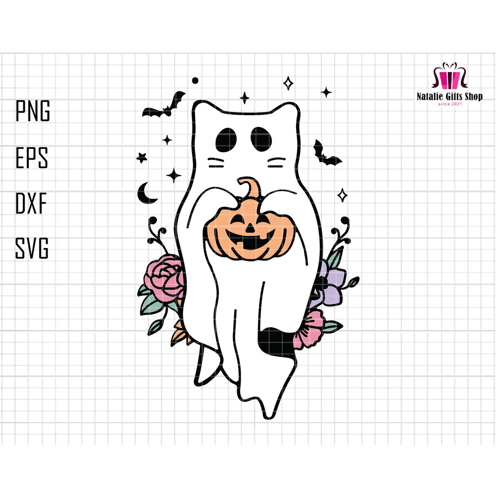 Halloween Ghost Cat Svg, Cute Cat Svg, Ghost Costumes Svg, Spooky Pumpkin Svg, Cat Lovers, Halloween Cat, Funny Cat Ghost Digital Download.jpg