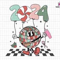 hello 2024 svg, disco ball svg, happy new year svg, new year eve svg, stanley tumbler inspired belt bag svg, bougie holi