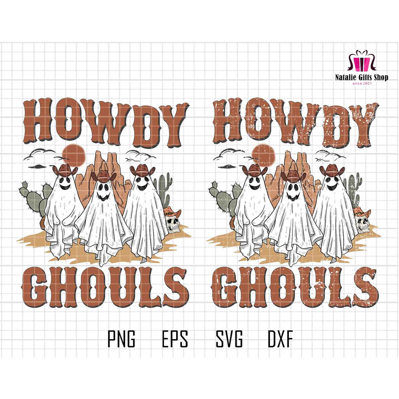 Howdy Ghouls Png, Western Halloween Png, Cowboy Ghouls Png, Cowboy, Western Png, Spooky Season Png, Howdy Png, Boo Haw Png, Desert, Catus.jpg