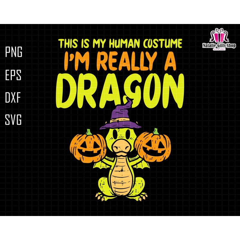I'm Really A Dragon Svg, Dinosaur Halloween, Funny Halloween, T-Rex Witch, Spooky Pumpkin Svg, Fall Cut Files, Silhouette, Instant Download.jpg