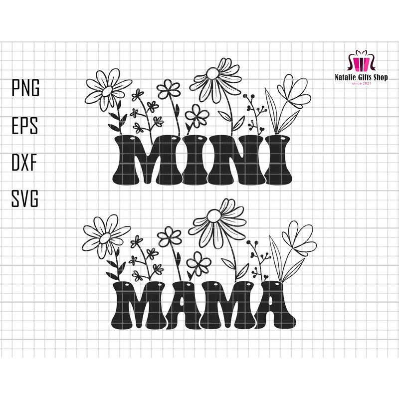 Mama And Mini Svg, Mom And Daughter Svg, Flower Mama And Mimi Svg, Silhouette Mom And Daughter Svg, Retro Mama Mini Svg,Mama Mini Floral Svg.jpg