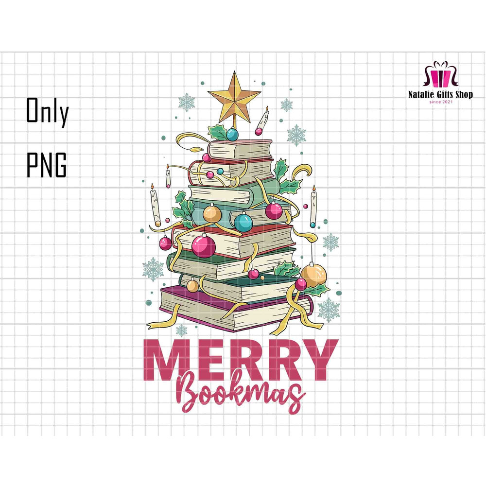 Merry Bookmas Png, Christmas Book Tree Png, Book Lovers Christmas Png, Bookworm Christmas Png, Teacher Life Svg, School Xmas, Librarian Xmas.jpg