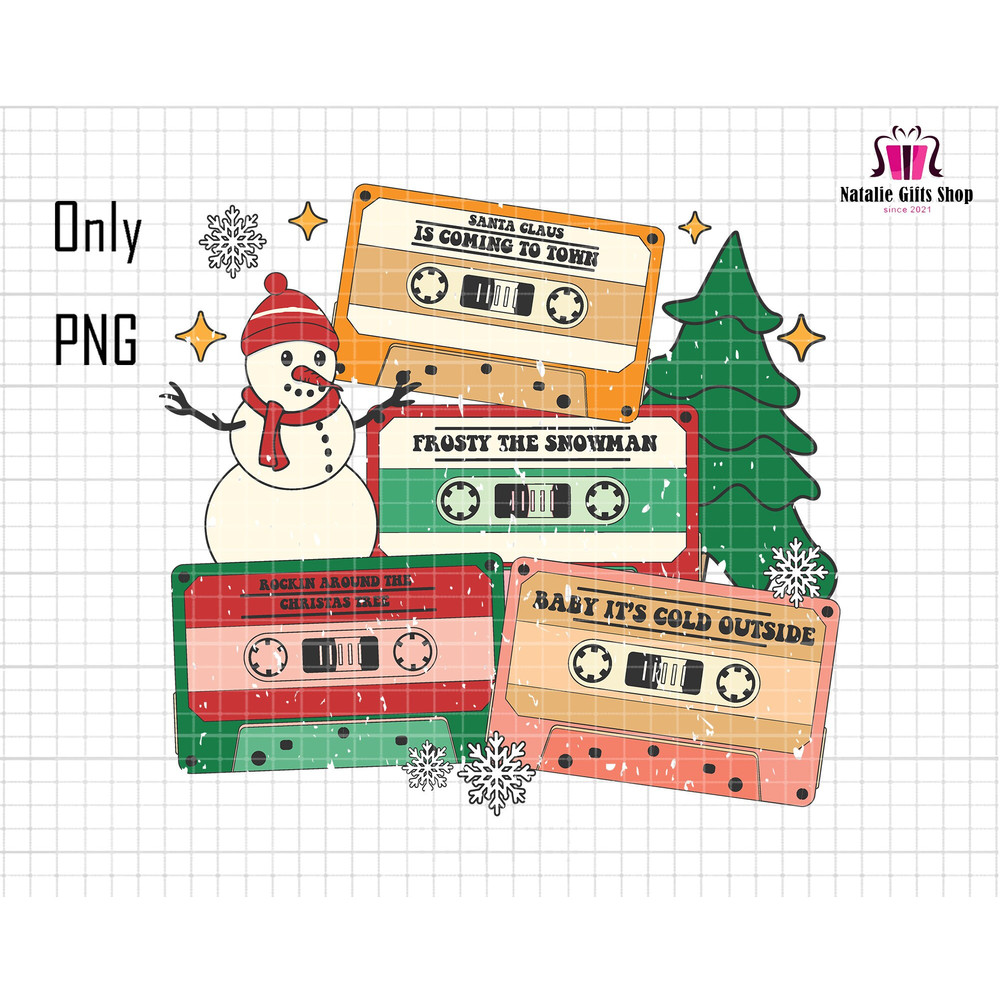 Merry Christmas Png, Snowman Png, Trendy Christmas Png, Retro Christmas Png, Santa Hat Svg, Christmas Sublimation, Cassette Tape Xmas Png.jpg