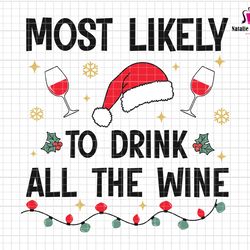 Most Likely To Drink All The Wine Svg, Family Christmas Shirt, Funny Christmas SVG, Merry Christmas Svg, Trendy Quotes,