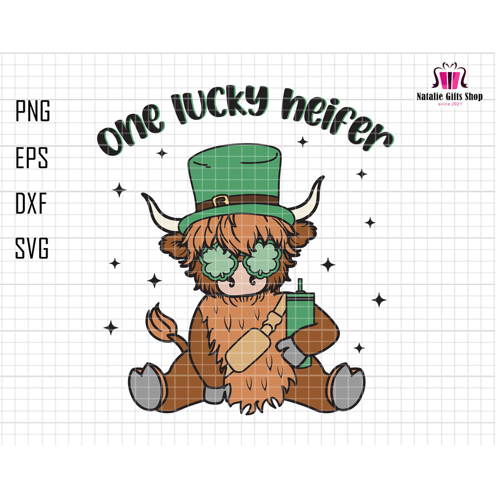 One Lucky Heifer Svg, Highland Cow Svg, Funny Patrick Day Svg, Heifer Boujee Svg, Retro St Patrick Day Cow Svg, Stanley Tumbler Belt Bag Svg.jpg