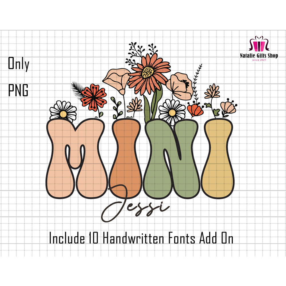 Personalized Mini Floral Png File, Custom Children's Names Png, Personalized Mom Shirt, Mini Flower Png, Custom Mini Png, Retro Mini Png.jpg