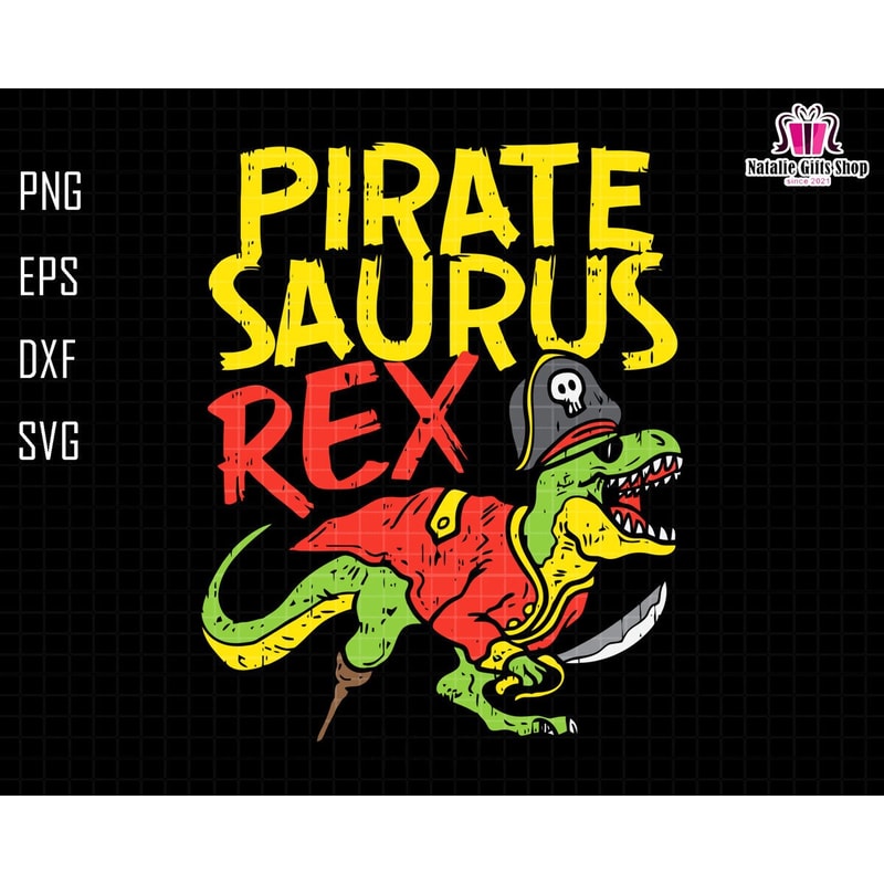 Pirate Saurus Rex Svg, Pirate Dinosaur Svg, Funny Halloween Svg, Fall Cut Files, Spooky Season, Cricut, Instant Download, Retro Halloween.jpg