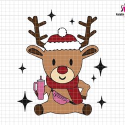 reindeer stanley tumbler inspired belt bag svg, merry christmas svg, santa hat svg, cute reindeer svg, girl reindeer svg