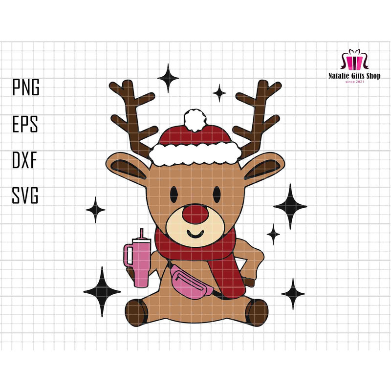Reindeer Stanley Tumbler Inspired Belt Bag Svg, Merry Christmas Svg, Santa Hat Svg, Cute Reindeer Svg, Girl Reindeer SVG, Boy Reindeer Svg.jpg