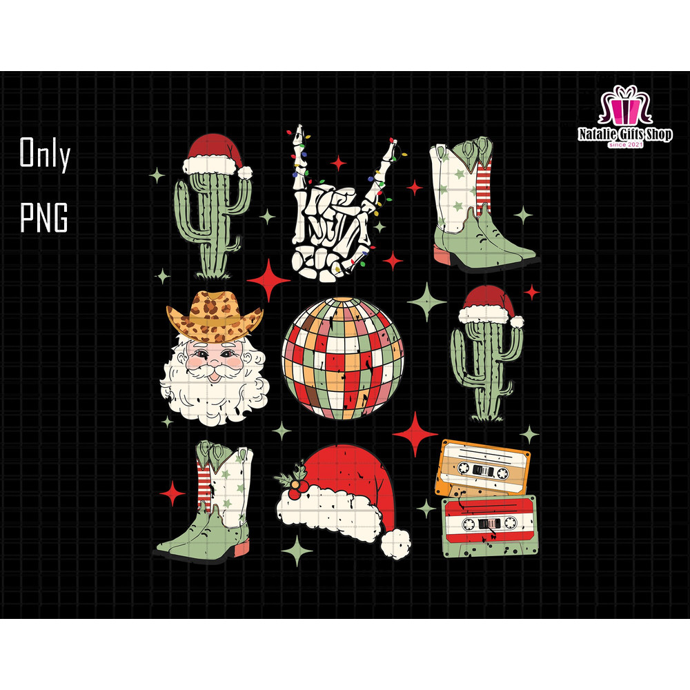 Trendy Christmas PNG, Santa Hat Png, Western Christmas Png, Christmas Sublimation, Merry And Bright, Cactus, Skeleton Christmas Png, Disco.jpg