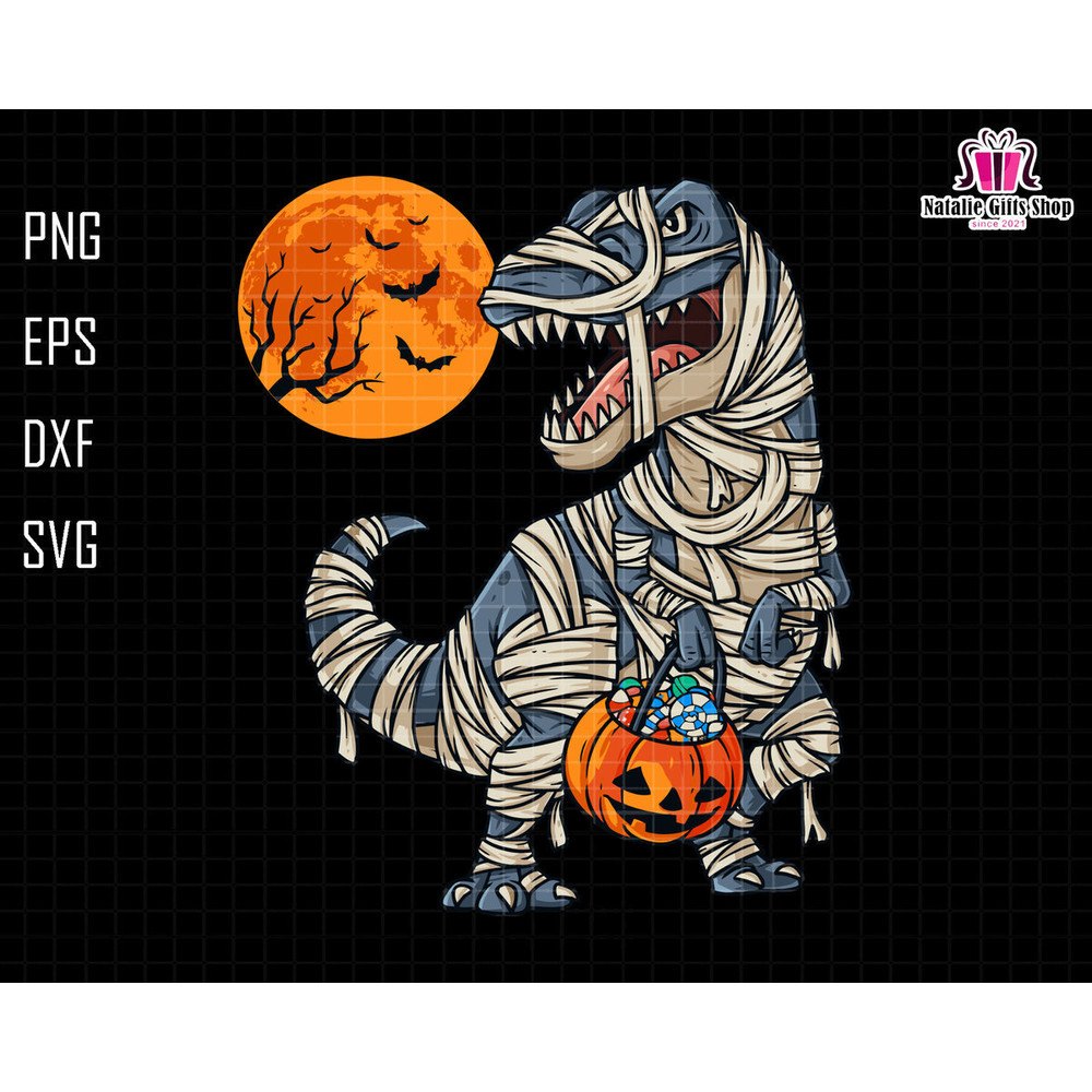 Trendy Halloween Svg, Dinosaur Halloween Svg, Instant Download Svg, Halloween Costume, Trick Rawr Treat, Dinosaur Mummy, Spooky Season, Moon.jpg