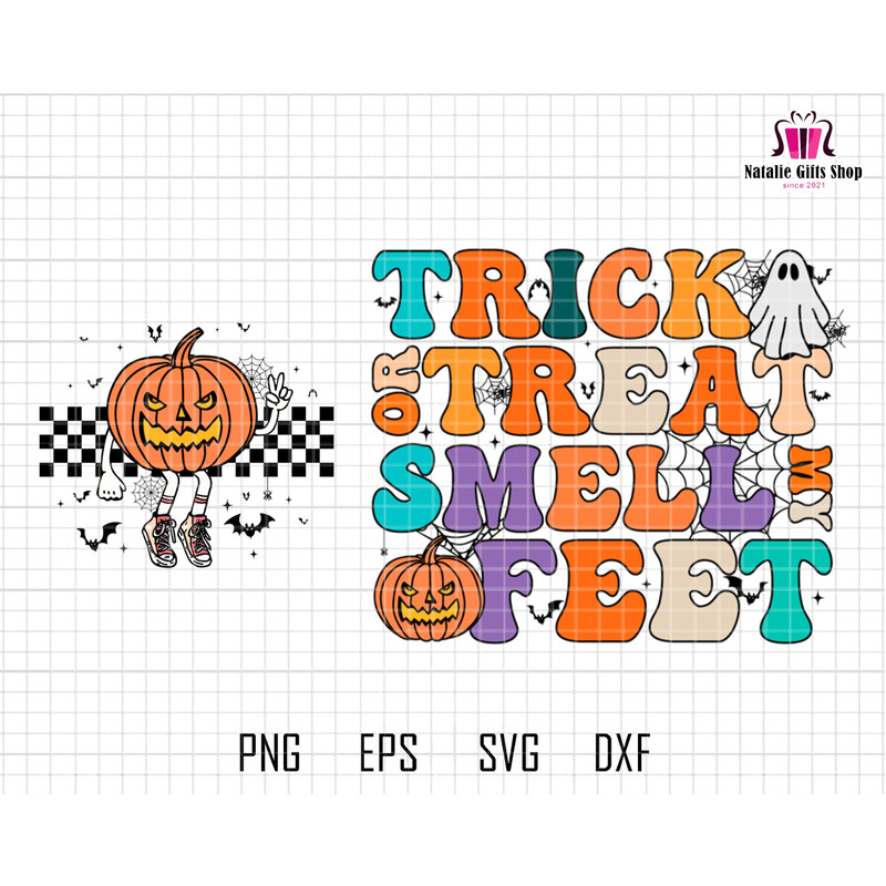 Trick or Treat Smell My Feet Svg, Pumpkin Svg, Halloween Pumpkin Svg, Funny Halloween Svg, Spooky Vibes Svg, Ghouls Boo Svg, Retro Halloween.jpg