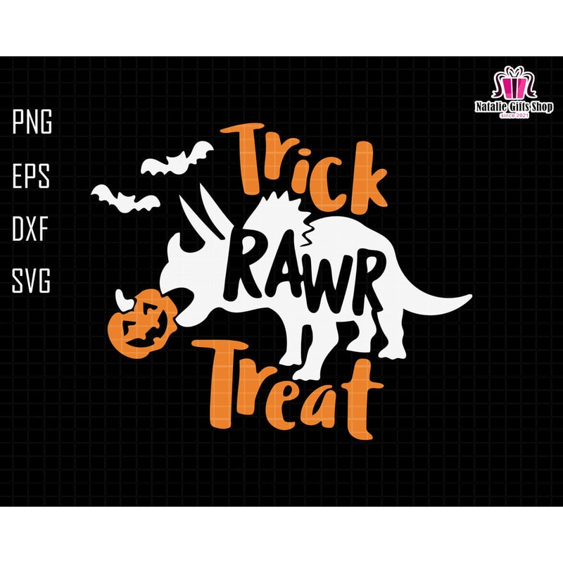 Trick Rawr Treat Svg, Rhino Halloween, Funny Halloween Svg, Trick Or Treat, Rhino Pumpkin, Fall Cut Files, Silhouette, Spooky Pumpkin Svg.jpg