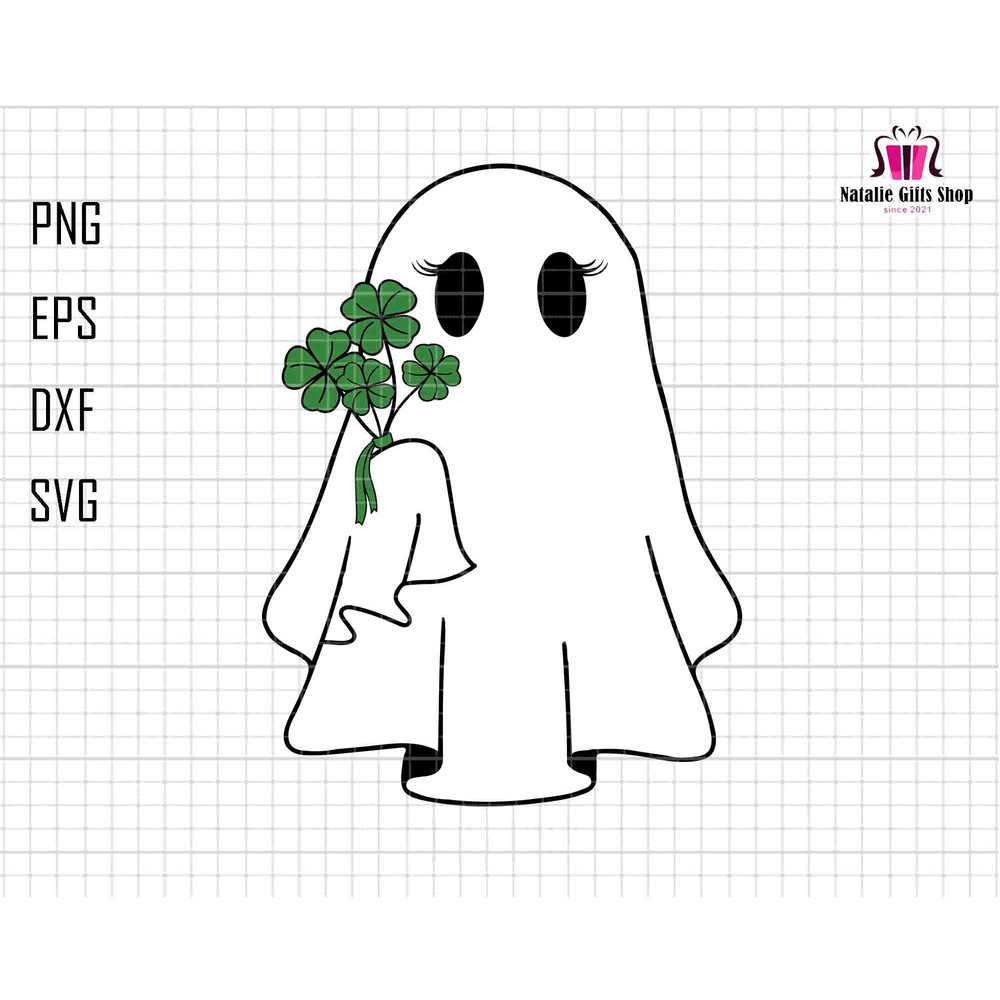 St. Patrick’s Day Ghost Svg, St Patrick's Day Svg, Clover Svg, Lucky Shamrock Svg, Feeling Lucky Svg, St. Patty Ghost, Ghost With Shamrock.jpg