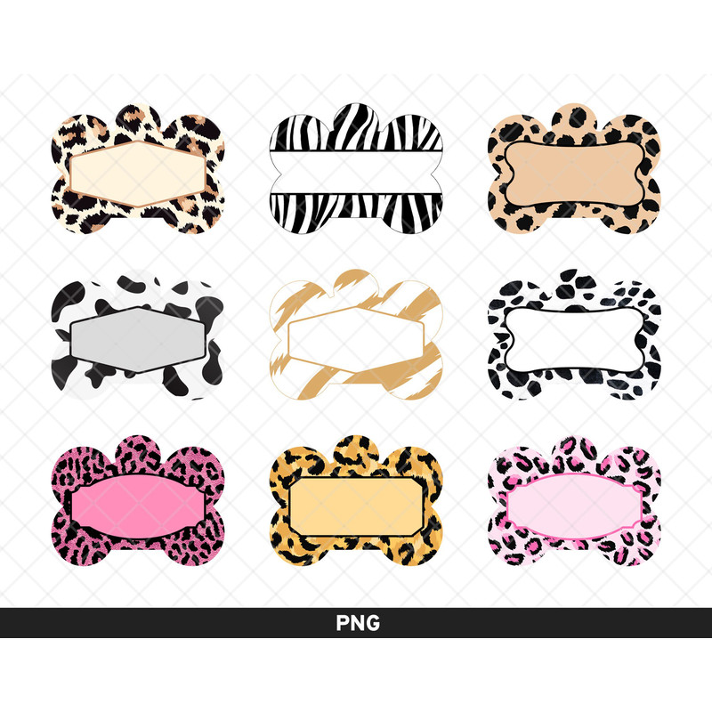 Animal Print Dog Tags, Dog Tag Personalized, Dog Tag, Dog Tag Sublimation, Dog Tag Design png, Dog Bone Tag Designs, Pet Tag Sublimation.jpg