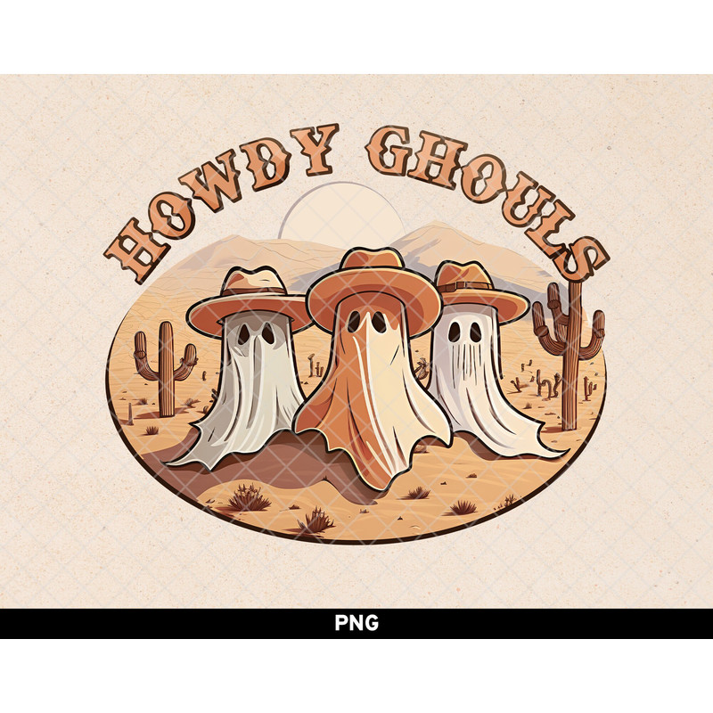Howdy Ghouls png, Western Halloween Design, Cowboy Ghost png PNGEgg, Retro Vintage Western Halloween Sublimation png.jpg