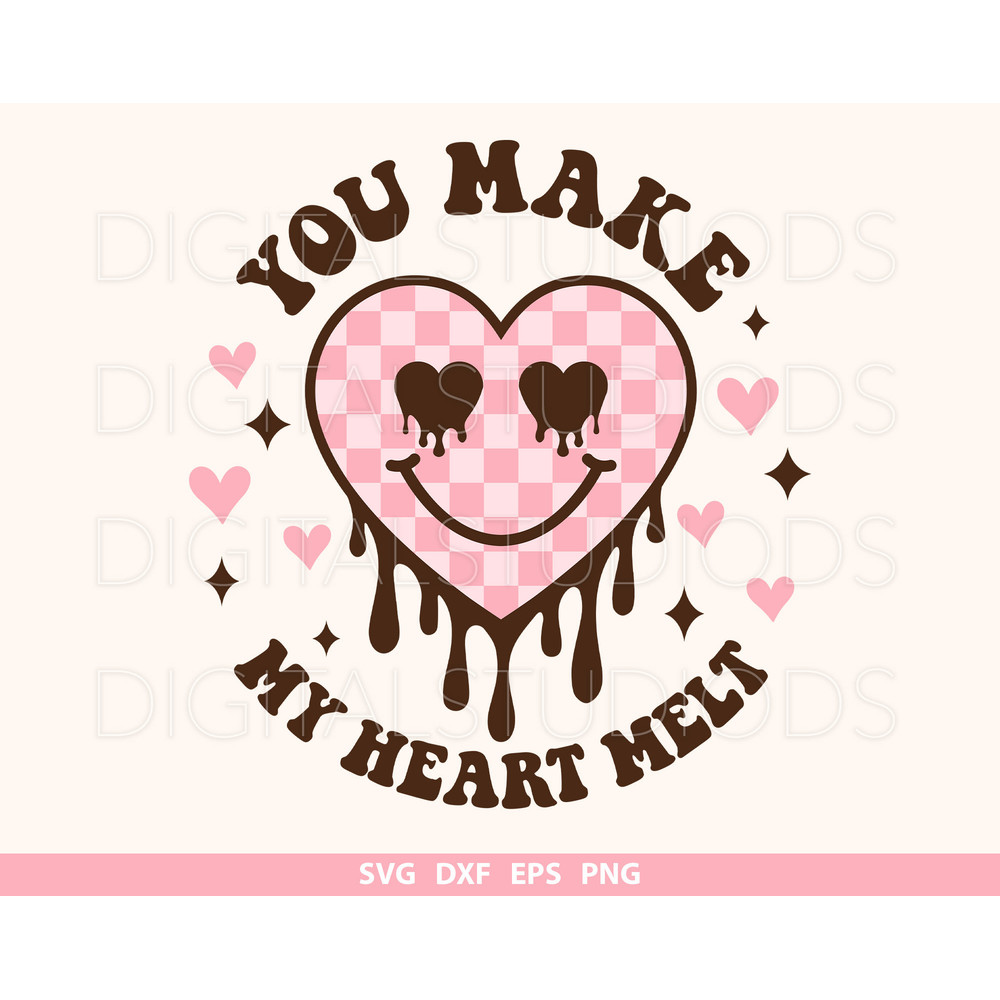 You Make My Heart Melt svg, Retro Valentine png, Valentine's Day svg, Valentines Sublimation Design, Groovy Valentine SVG, Heart SVG.jpg