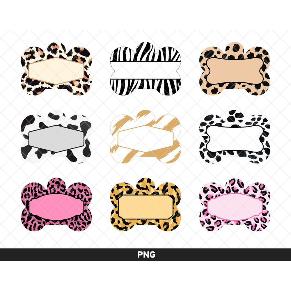 Animal Print Dog Tags, Dog Tag Personalized, Dog Tag, Dog Tag Sublimation, Dog Tag Design png, Dog Bone Tag Designs, Pet Tag Sublimation.jpg