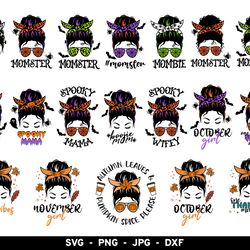 halloween messy bun svg, fall autumn messy hair svg, momster svg, spooky mama svg, mombie svg, thankful mama svg, octobe
