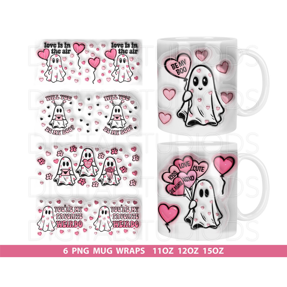 Valentine Ghost Mug Press Sublimation Design, 3D Valentine's Day Mug Sublimation, Ghost Valentine Mug Full Wrap Template, 11oz 12oz 15oz png.jpg