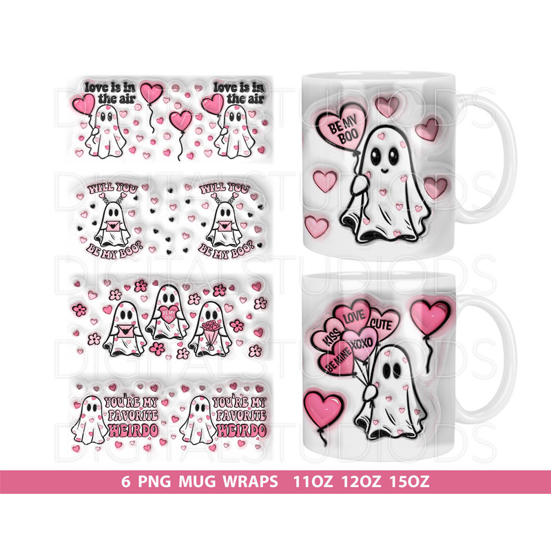 Valentine Ghost Mug Press Sublimation Design, 3D Valentine's Day Mug Sublimation, Ghost Valentine Mug Full Wrap Template, 11oz 12oz 15oz png.jpg