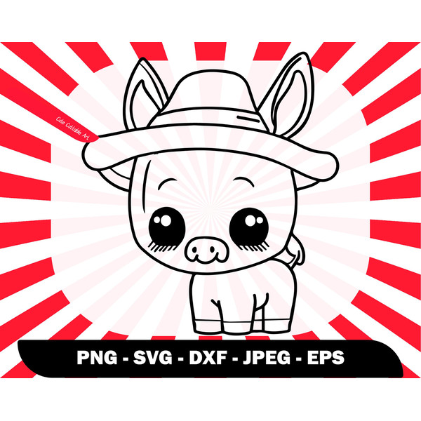 Cute Baby Donkey with Hat Svg,Kawaii Donkey Outline Svg,Cute Tattoos, Cute Png for Shirts , Baby Wall Decor - 00011.jpg