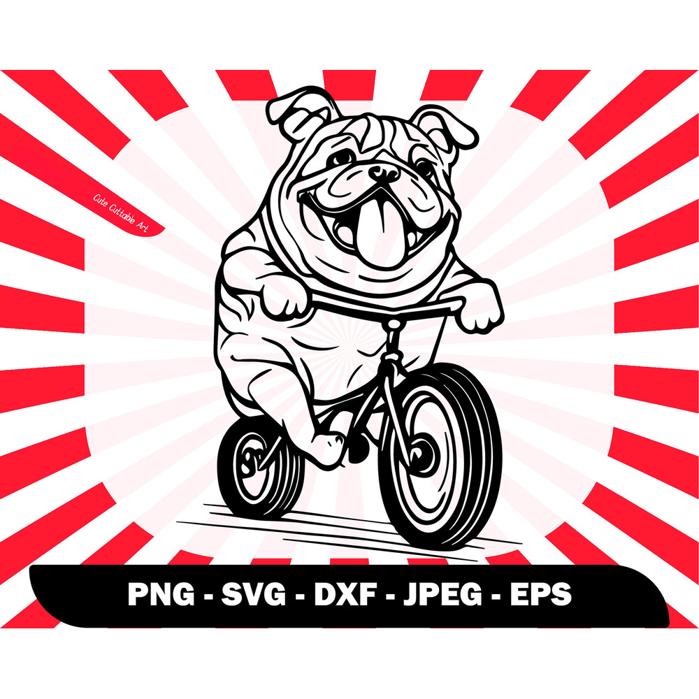 Cute Bulldog Riding Bike Svg, Svg Files For Cricut, Bulldog Png Design, Cute Bulldog Svg, Outline Dog Svg, Cute Svg for Glass Cup - 00012.jpg