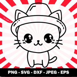 Cute Cat with A Hat Svg, Cat Svg Cut File, Cat Cute Svg, Cute Png for Shirts , Baby Wall Decor, Svg for Baby Card, Kitty