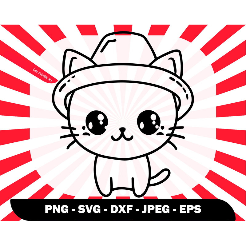 Cute Cat with A Hat Svg, Cat Svg Cut File, Cat Cute Svg, Cute Png for Shirts , Baby Wall Decor, Svg for Baby Card, Kitty digital stamp - 023.jpg
