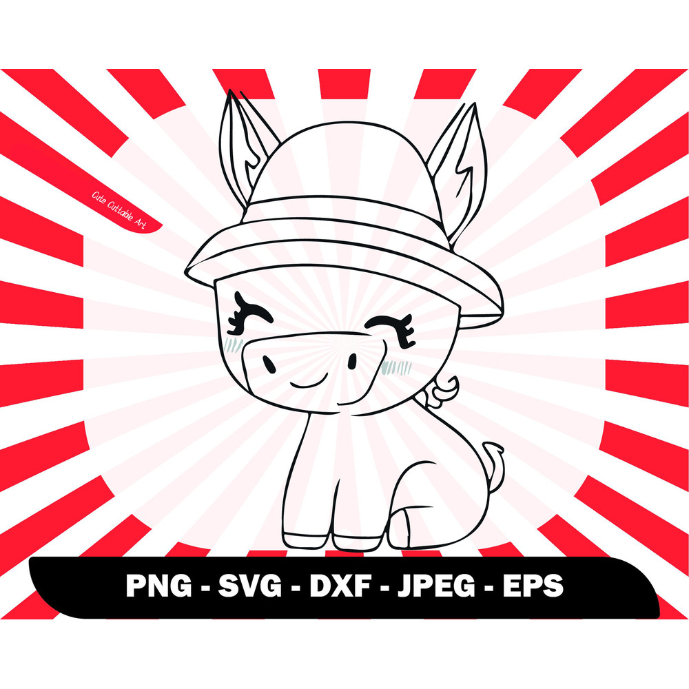 Cute Donkey Svg, Donkey With Hat Dxf, Kids Laser Cut Files, Donkey Svg File, Farm Animal Baby Shower Svg, Farm Animals Clipart - 00037.jpg