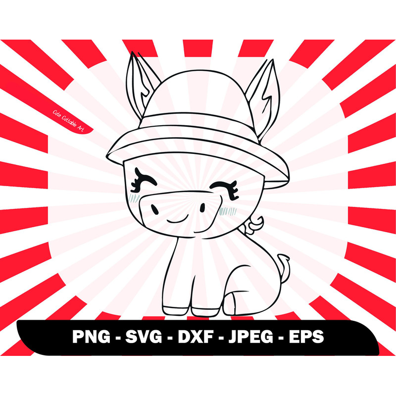 Cute Donkey Svg, Donkey With Hat Dxf, Kids Laser Cut Files, Donkey Svg File, Farm Animal Baby Shower Svg, Farm Animals Clipart - 00037.jpg