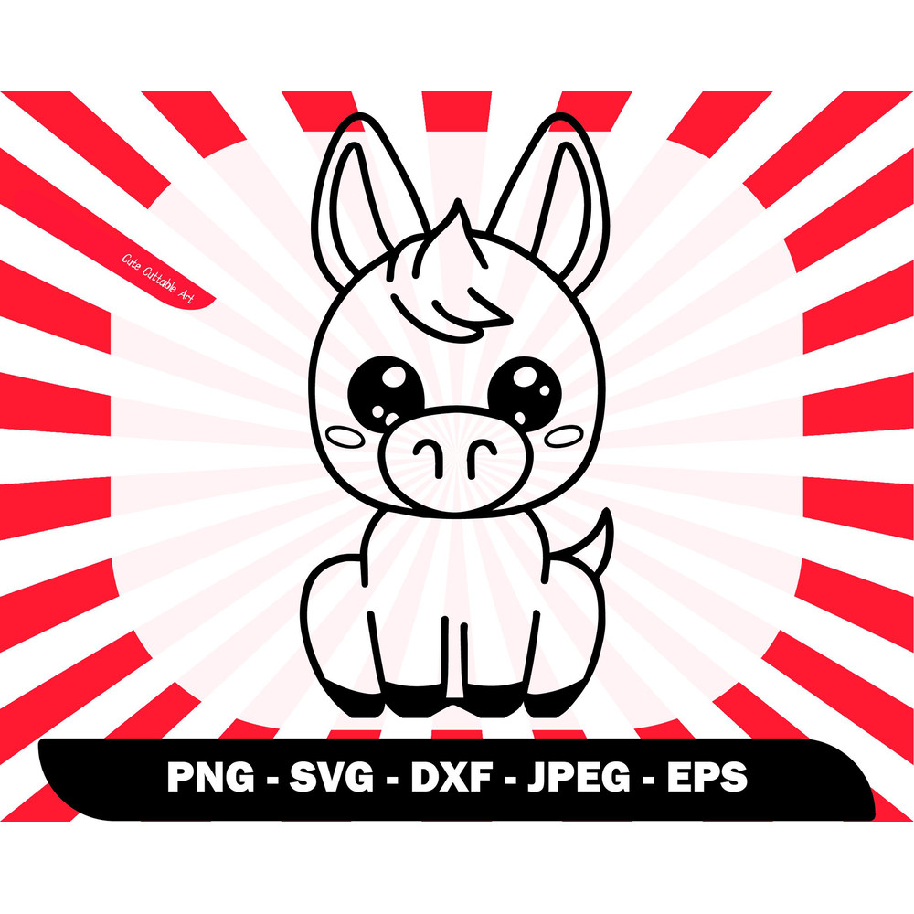 Cute Sitting Baby Donkey Svg,Kawaii Donkey Outline Svg, Cute Tattoos, Cute Png for Shirts , Baby Wall Decor, Svg for Baby Card - 00016.jpg