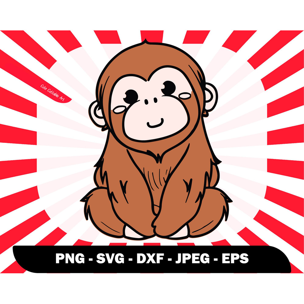 Cute Sitting Kawaii Orangutan Svg, Baby Orangutan Png Sublimation Design, Kawaii Animal Svg, Handdrawn Svg, Cartoon Clipart Png - 00031.jpg