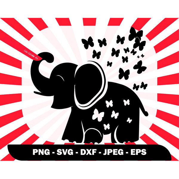 Elephant with Butterfly Silhouette Svg, Cute Tattoos, Cute Png for Shirts , Baby Wall Decor, Svg for Baby Card, Cute Elephant Clipart- 00017.jpg