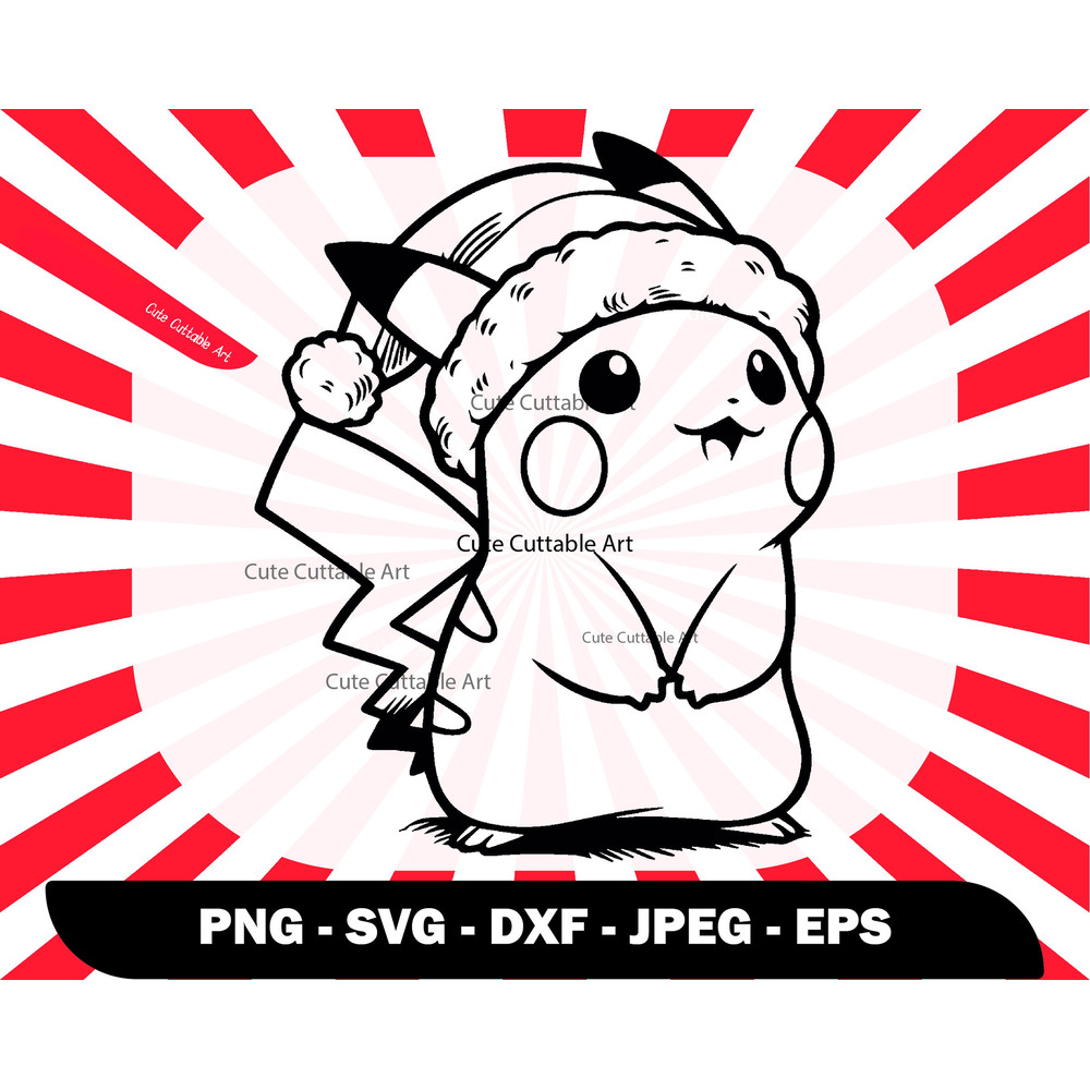 Pikachu Silhouette with Santha Hat Svg, Pokemon Svg, Pikachu Svg, Pikachu Png, Pokemon Clipart, Pikachu Vector, Pokemon Dxf - 00092.jpg