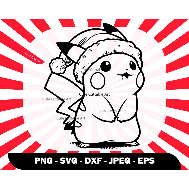 Pikachu Silhouette with Santha Hat Svg, Pokemon Svg, Pikachu Svg, Pikachu Png, Pokemon Clipart, Pikachu Vector, Pokemon Dxf - 00092.jpg