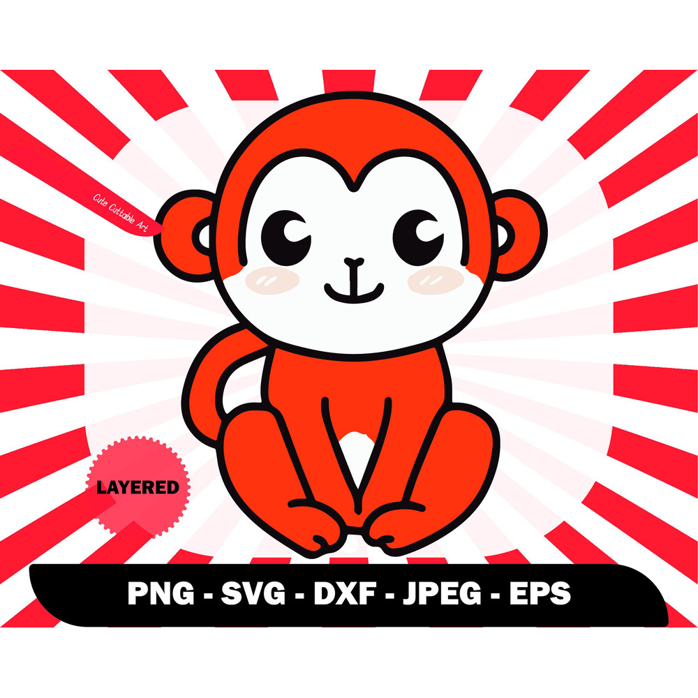 Sitting Cute Monkey Kawaii Svg Files, Sitting Cute Animal Svg, Baby Monkey Clipart, Cartoon Clipart Png, Kawai Safari Animal Svg - 00029.jpg