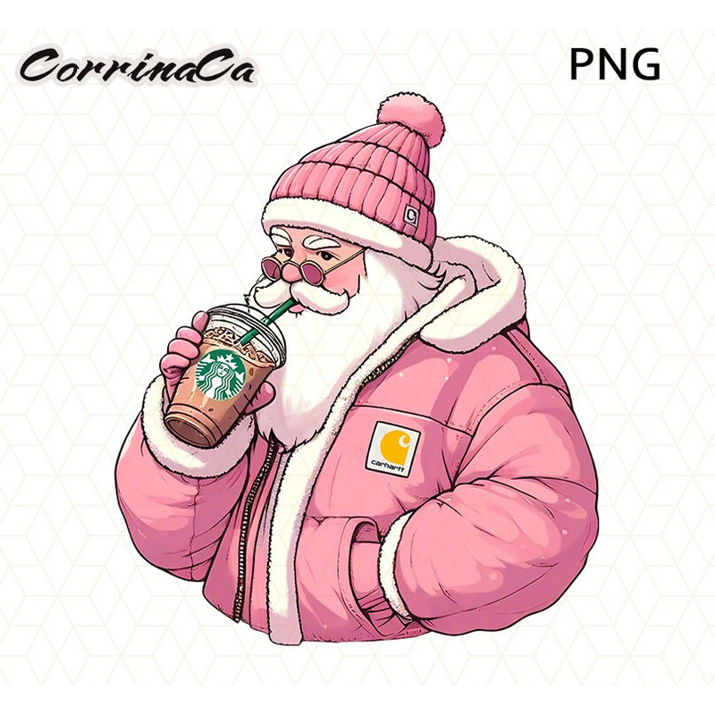 Santa Png File, Cute Pink Santa PNG Sublimation Gift Pink Christmas Design Vintage Santa Clipart Retro Christmas PNG for Shirt Christmas PNG.jpg