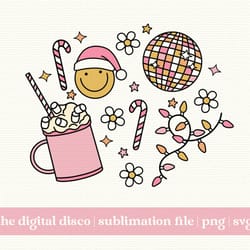 groovy christmas svg, png, sublimation file retro smiley face, disco ball, trendy t-shirt design