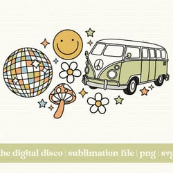 groovy road trip svg, png, sublimation file retro smiley face, disco ball, trendy t-shirt design