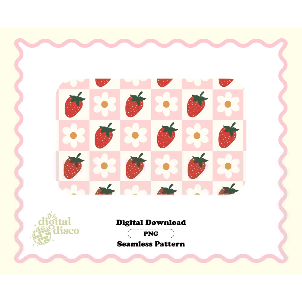 Strawberry Seamless Pattern, Checkered Pattern, Summer Pattern, Summer PNG, Retro PNG, Flower Pattern, Strawberry PNG, Pattern for fabric.jpg