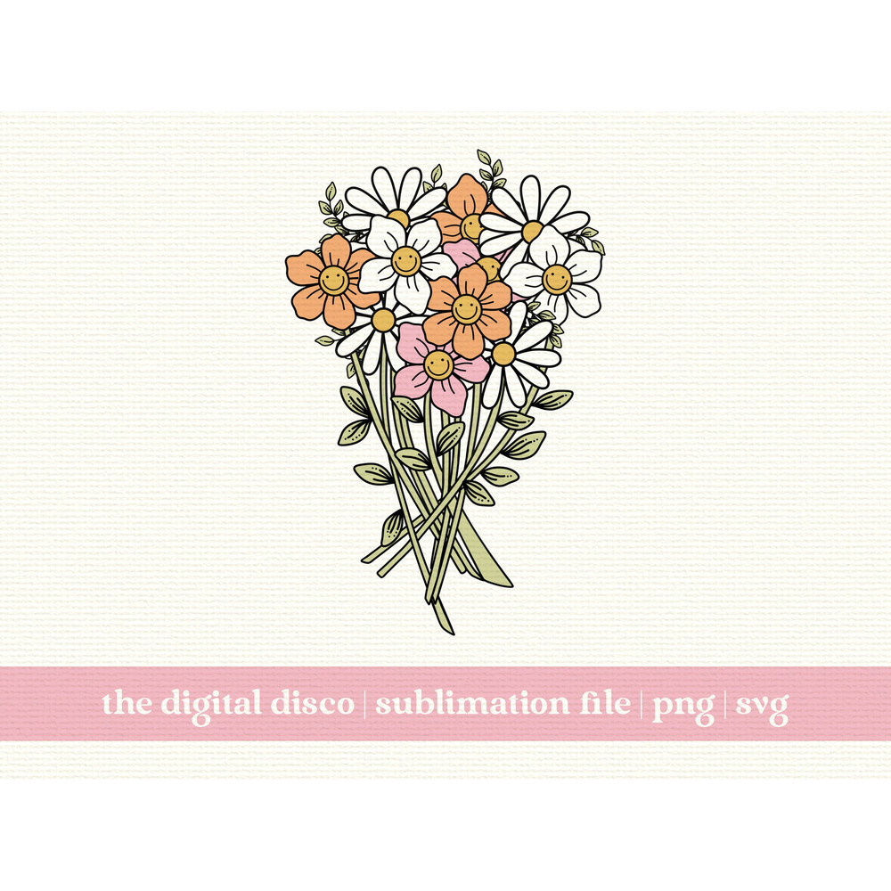 Trendy SVG, PNG, Sublimation File  Groovy, Flowers, Smiley Face, T-Shirt Design.jpg