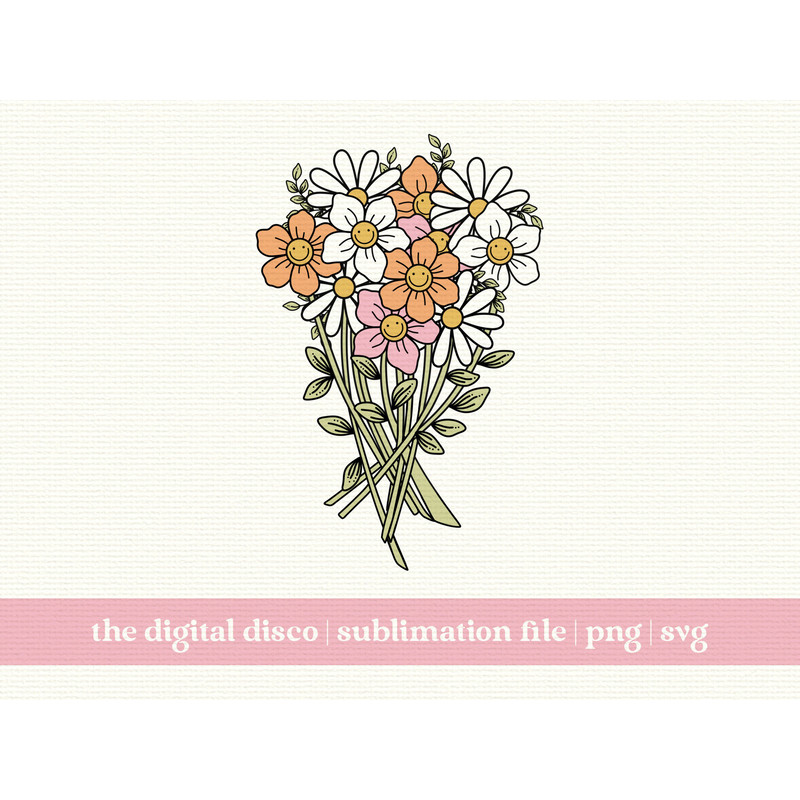 Trendy SVG, PNG, Sublimation File  Groovy, Flowers, Smiley Face, T-Shirt Design.jpg