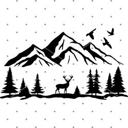 mountain deer svg, deer svg cut files, mountain svg, nature deer svg, nature, trees, instant download