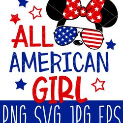 all american girl mouse svg, usa 4th of july svg, american girl fourth of july svg, cricut, silhouette vector cut file
